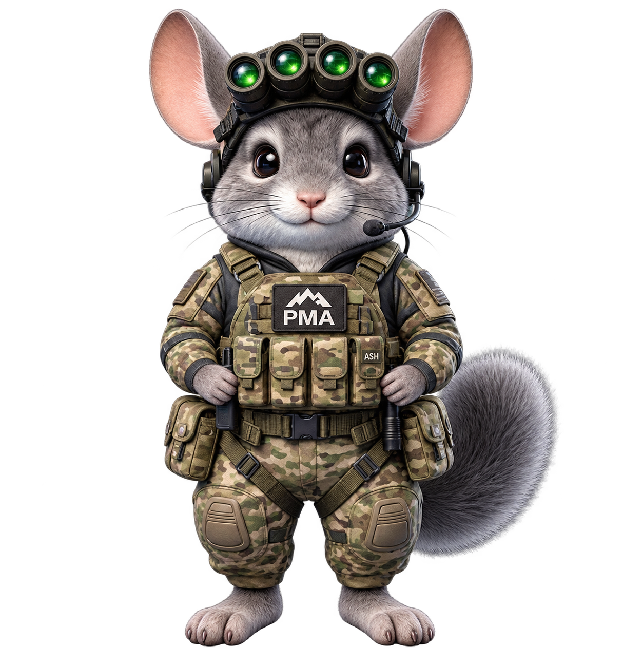 Ash, the Recon Chinchilla companion, wearing his command-center uniform